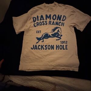 Diamond Cross Ranch Men's Cream and Blue T-Shirt
